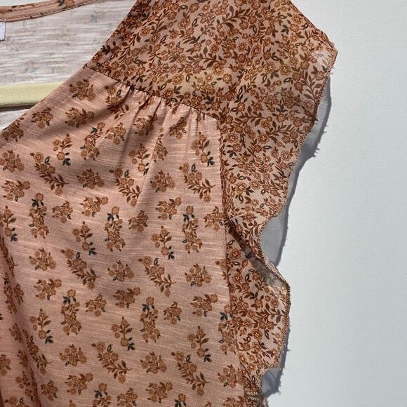 DR2 Women's Butterfly Short Sleeves Ditsy Floral V-Neck Top Brown/ Tan XS NWT - Picture 5 of 10